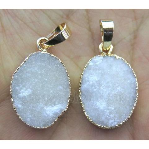 white druzy quartz pendant, oval