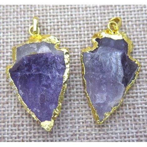 hammered amethyst arrowhead pendant, gold plated