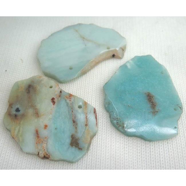 Amazonite slice pendant with 2holes, freeform, blue