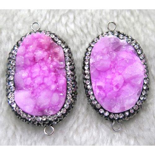 druzy quartz connector paved rhinestone, freeform, hotpink