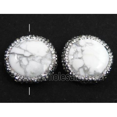 white turquoise bead paved rhinestone, flat-round