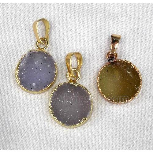 druzy agate pendant, flat-round