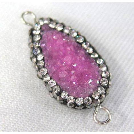 hotpink Druzy Quartz connector paved rhinestone, teardrop