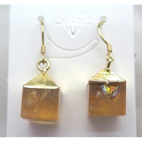 citrine cube earring, gold plated