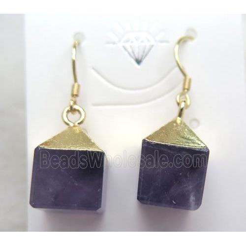 amethyst cube earring, gold plated