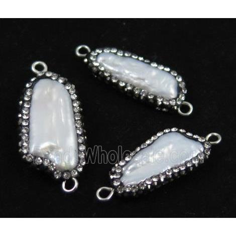 freshwater pearl connector paved rhinestone, freeform
