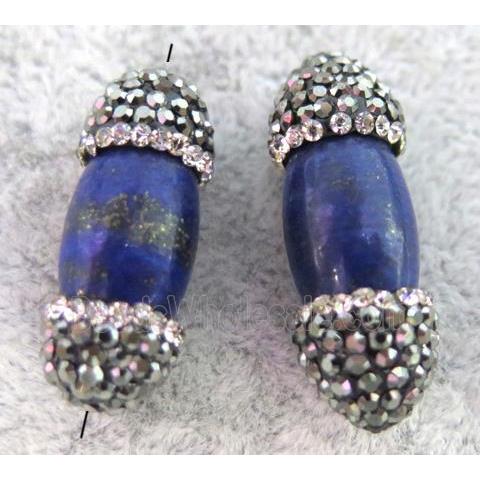 Lapis Lazuli Rice bead paved rhinestone, blue