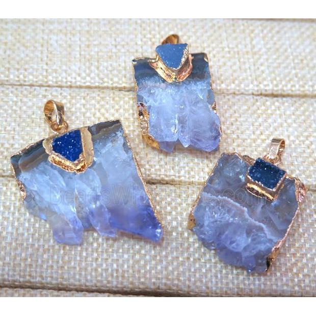 Amethyst Druzy slice pendant, gold plated