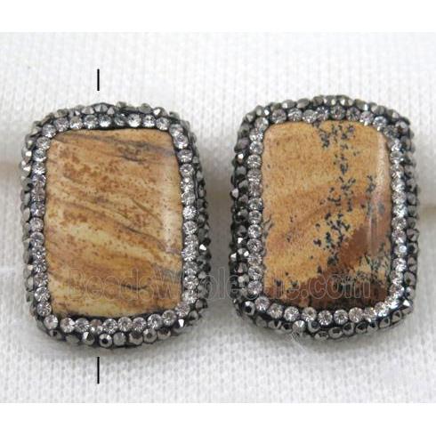 Picture Jasper Beads pave rhinestone, rectangle