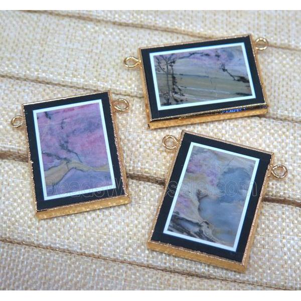 mix landscape jasper pendant with 2loops, rectangle, gold plated