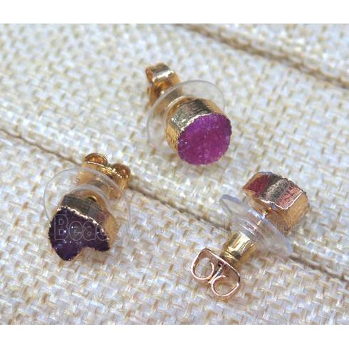 mix Druzy Agate earring studs, copper, gold plated