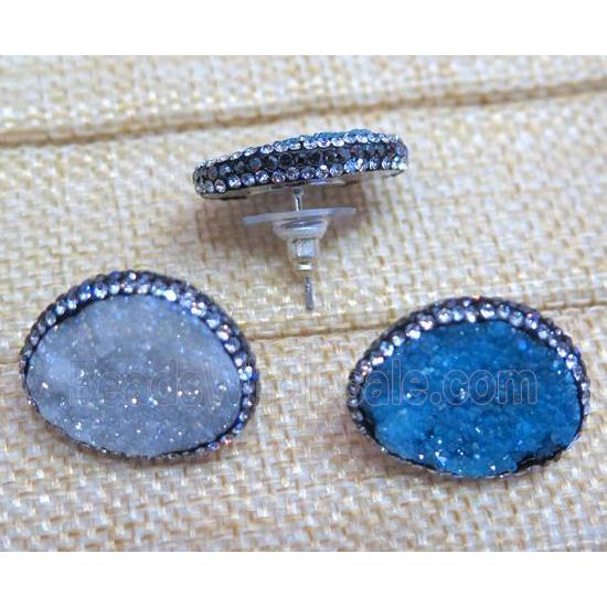 druzy agate earring studs, mix color, copper, platinum plated
