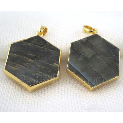 Labradorite hexagon pendant, gold plated