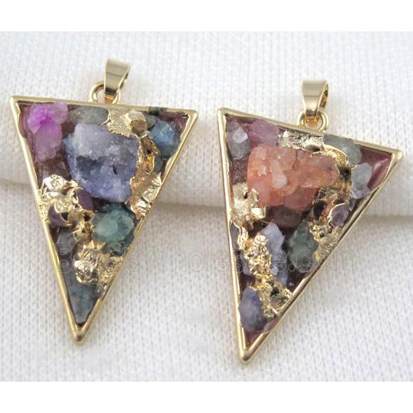 Fluorite pendant, triangle, copper, gold plated