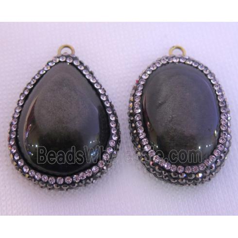 black Obsidian pendant pave rhinestone, mix shape