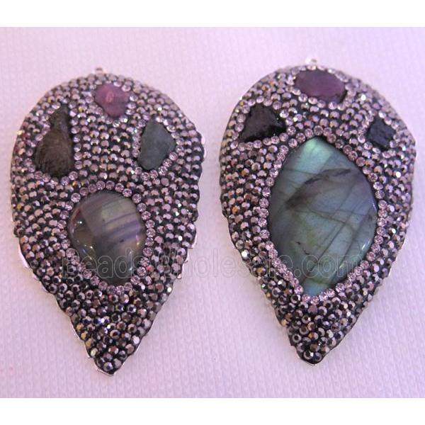 gemstone pendant pave rhinestone, freeform