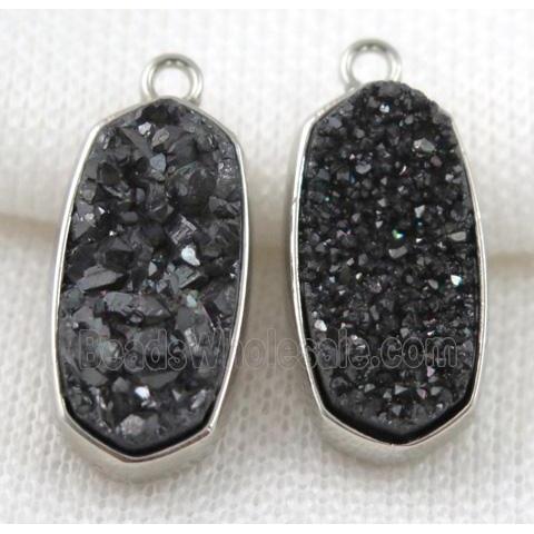 druzy quartz pendant, platinum plated