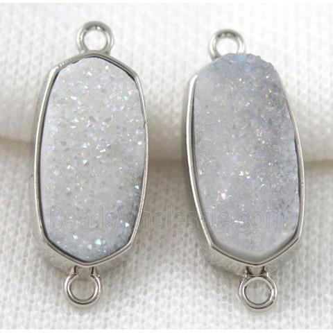 druzy quartz connector, platinum plated