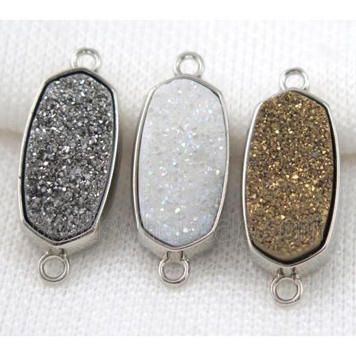 druzy quartz connector, platinum plated