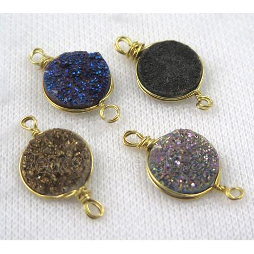 druzy quartz connector, gold plated