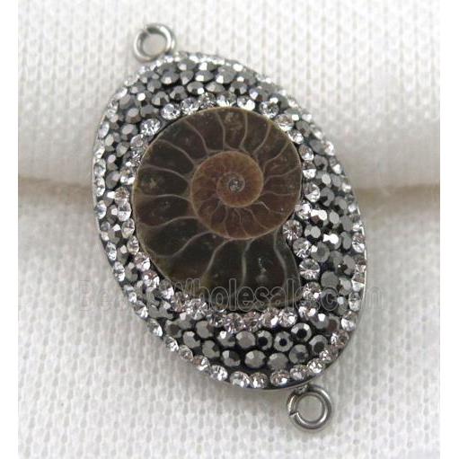 Ammonite Fossil connector paved rhinestone, oval