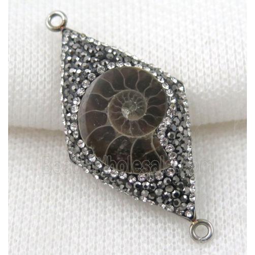 Ammonite Fossil connector paved rhinestone, rhombic