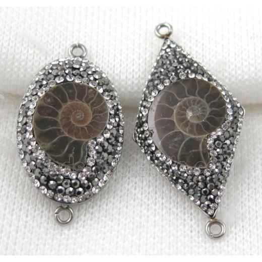 Ammonite Fossil connector paved rhinestone, mix shape