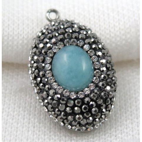 Amazonite pendant paved rhinestone, oval