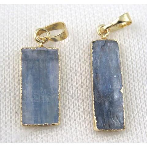 blue Kyanite rectangle pendant, gold plated