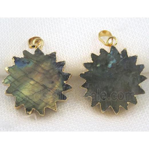 Labradorite sunflower pendant, gold plated