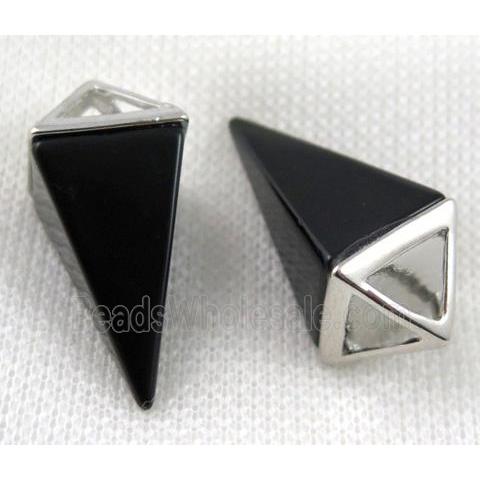 black onyx agate pendant, pendulum, platinum plated