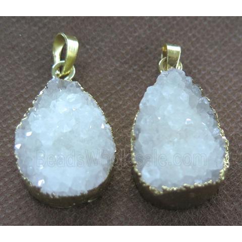 white quartz teardrop pendant, gold plated