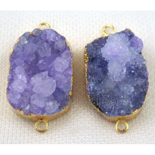 purple druzy agate connector, oval, gold plated