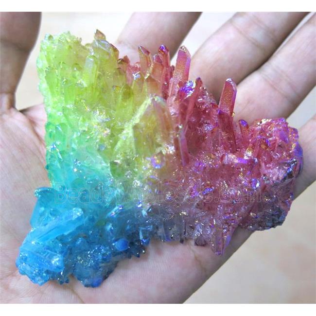 Crystal Quartz Cluster Freeform Undrilled Rainbow Electroplated