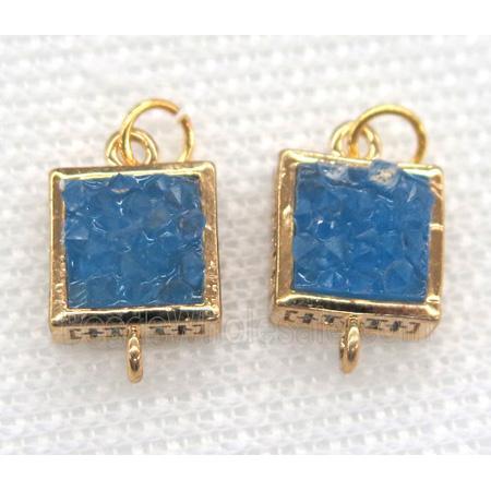 gemstone connector, square, gold plated