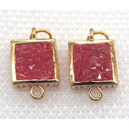 gemstone connector, square, gold plated