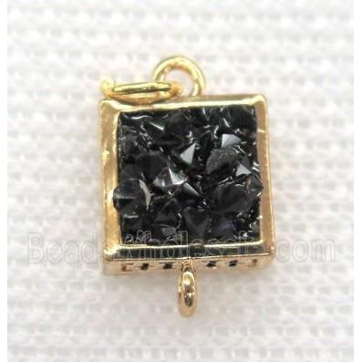 gemstone connector, square, gold plated