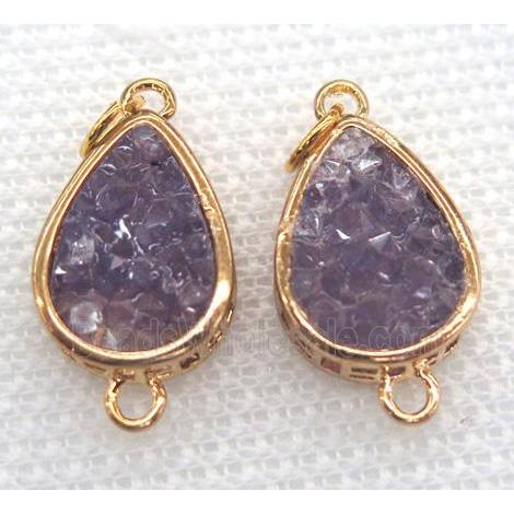 gemstone connector, teardrop, gold plated