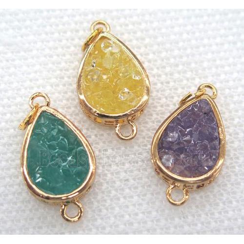 gemstone connector, teardrop, gold plated