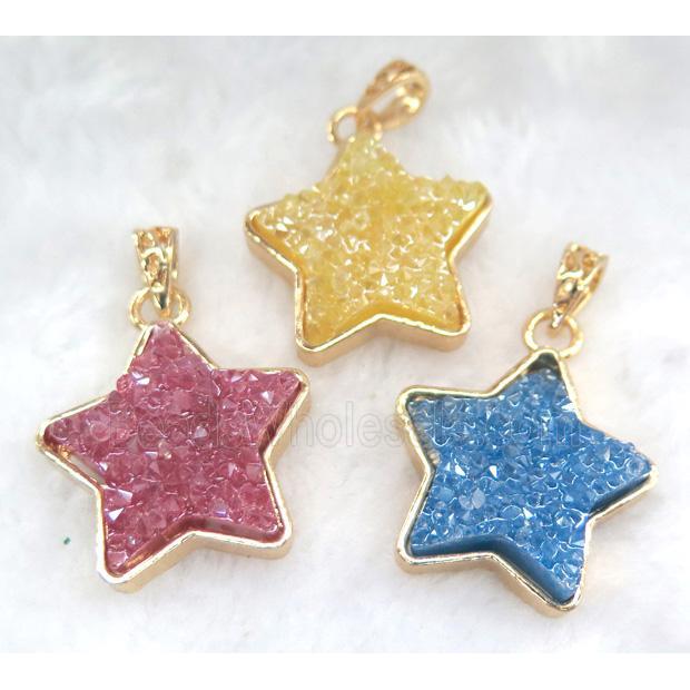 gemstone pendant, star, gold plated