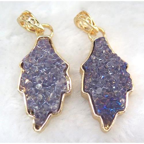 gemstone pendant, leaf, gold plated