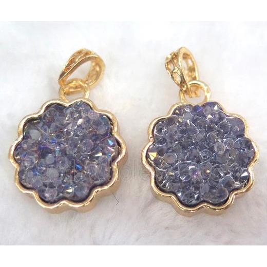 druzy resin pendant, gold plated