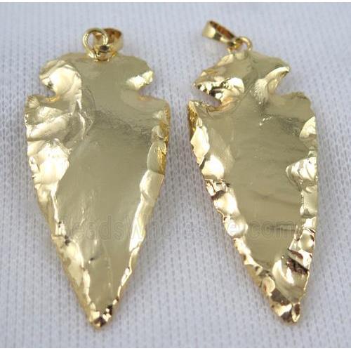 hammered Rock Agate arrowhead pendant, gold plalted