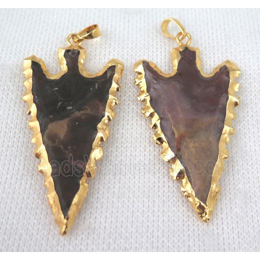 hammered Rock Agate arrowhead pendant, gold plated