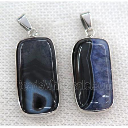 purple druzy agate pendant, rectangle, silver plated