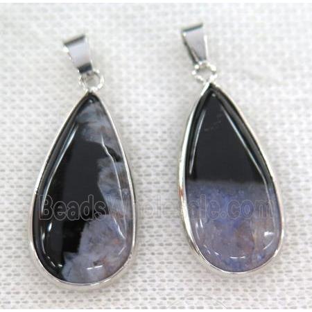 purple druzy agate pendant, teardrop, silver plated