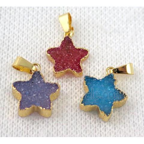 druzy agate star pendant, mix color, gold plated