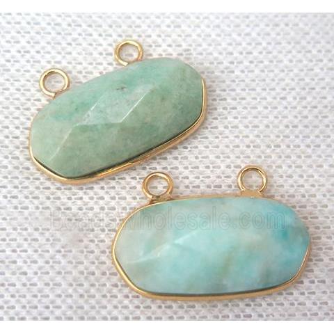 Amazonite pendant with 2loops, green, faceted oval, gold plated