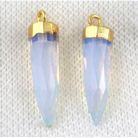 white opalite pendant, faceted bullet, gold plated