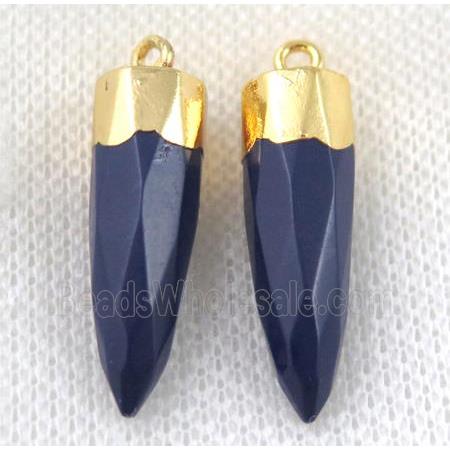 blue jade pendant, dye, faceted bullet, gold plated